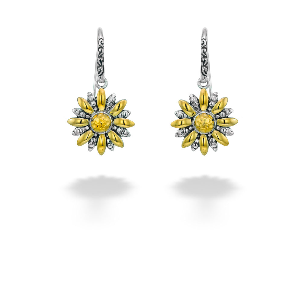 Two-Tone Sunflower Drop Earrings by Samuel B.