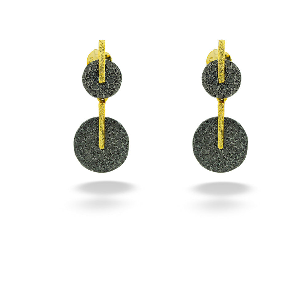 Sterling Silver & Vermeil Double Circle Drop Earrings by Jorge Revilla