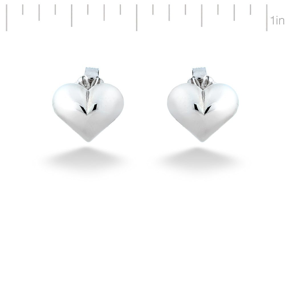 Heart-shaped silver earrings on a white background Puffed Heart Stud Earrings