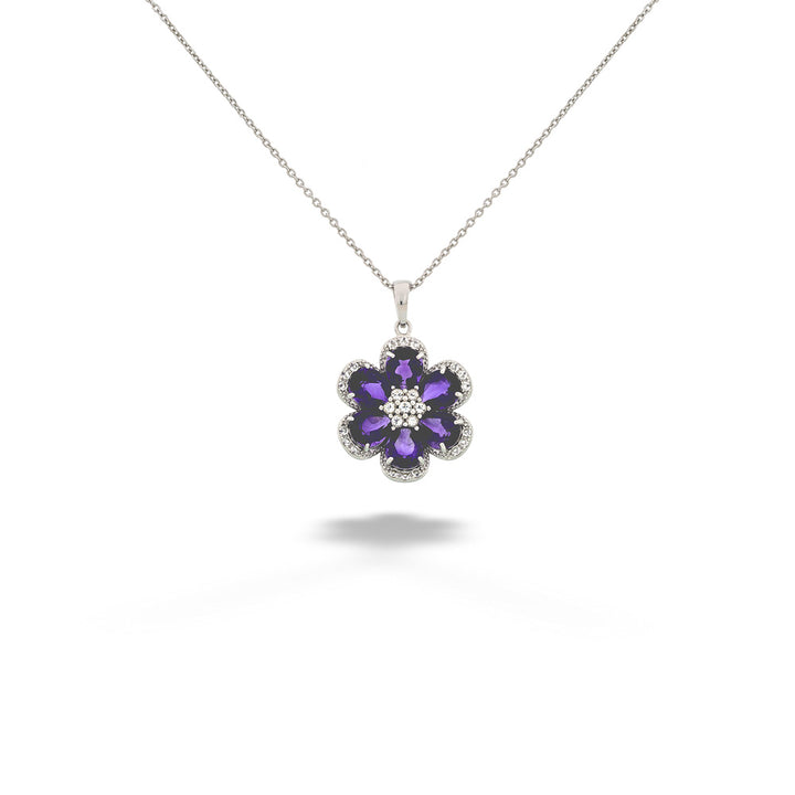 Amethyst and White Topaz Flower Pendant Necklace by Samuel B.