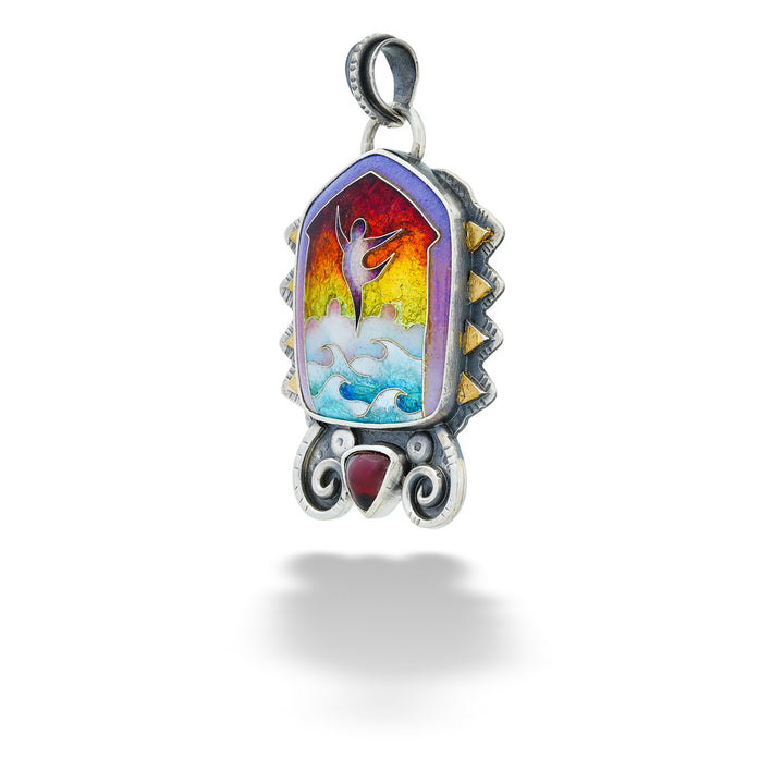 Colorful pendant with artistic design on a white background Wave Dancer Home Pendant by Ricky Frank