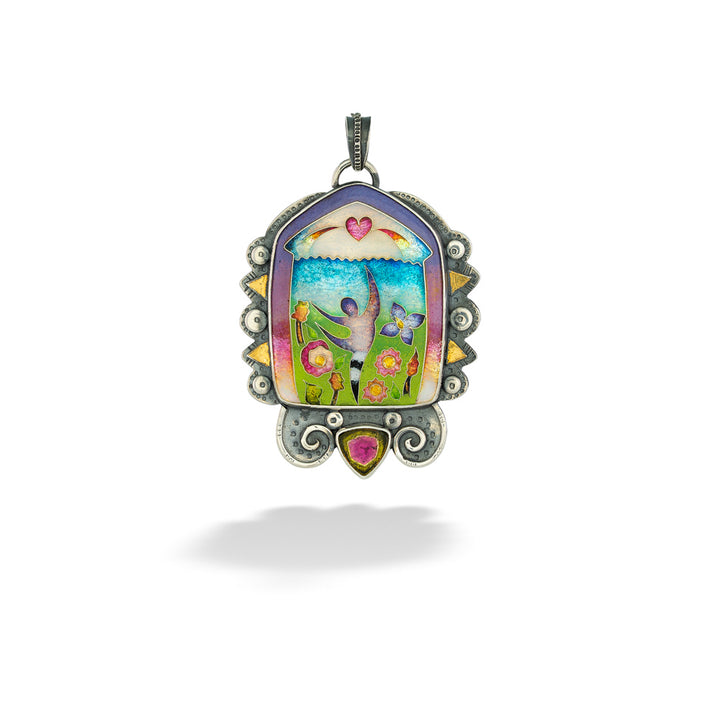 Dancer in Flowers Enameled Pendant by Ricky Frank
