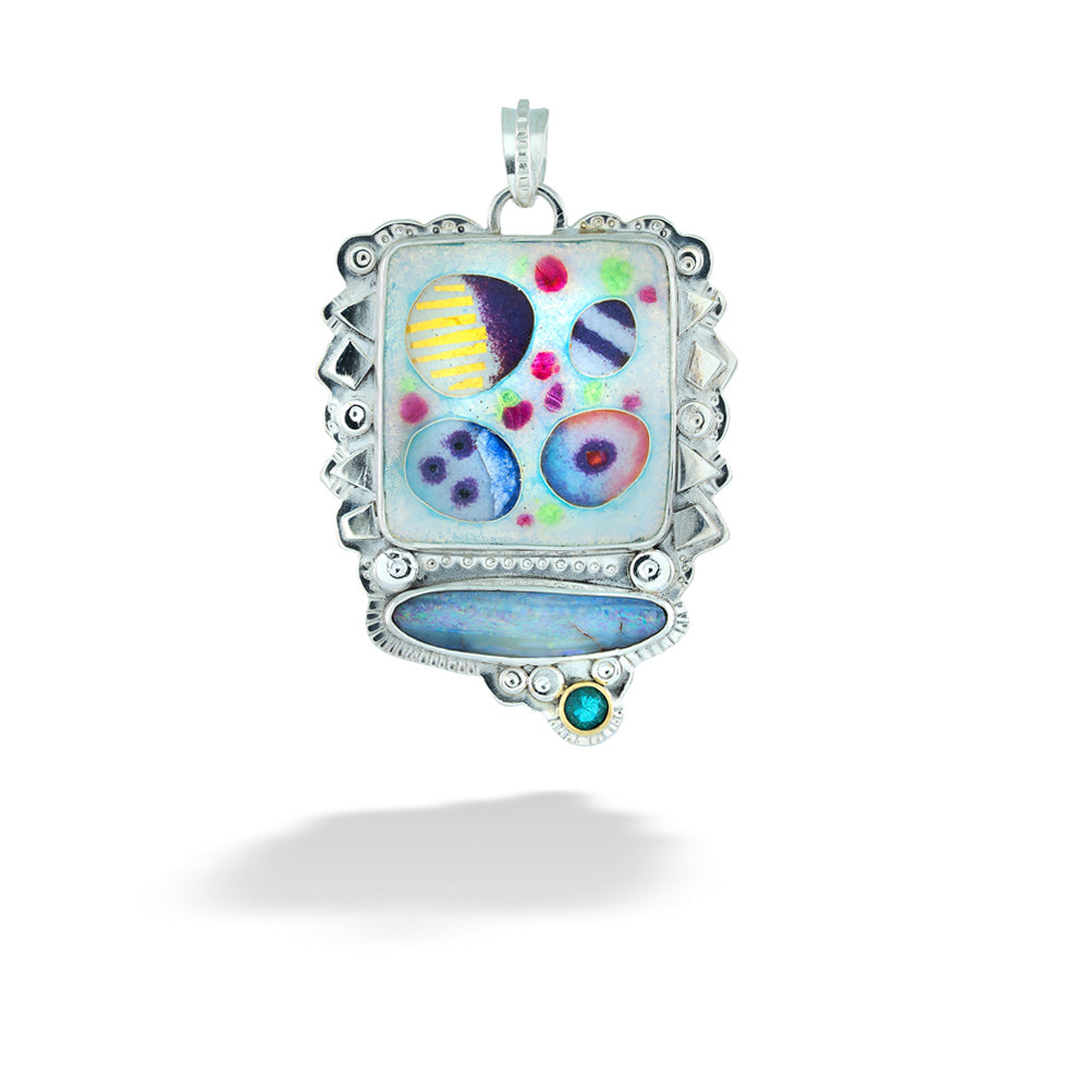 Opal and Tourmaline Abstract Enameled Pendant by Ricky Frank