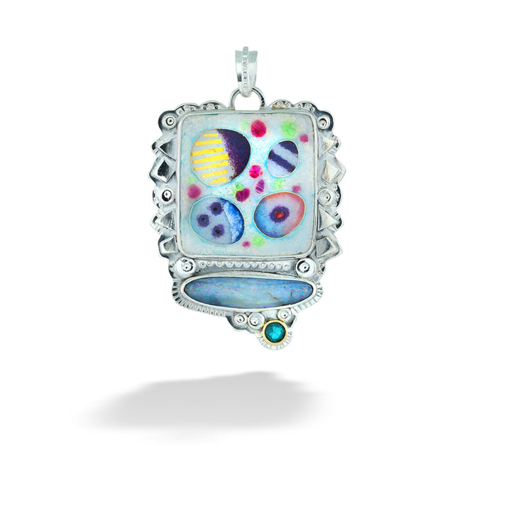 Opal and Tourmaline Abstract Enameled Pendant by Ricky Frank