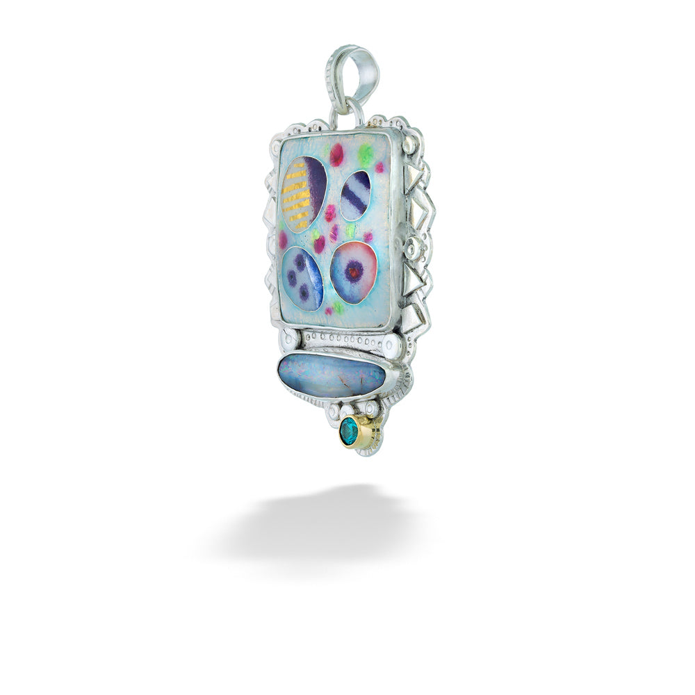 Opal and Tourmaline Abstract Enameled Pendant by Ricky Frank
