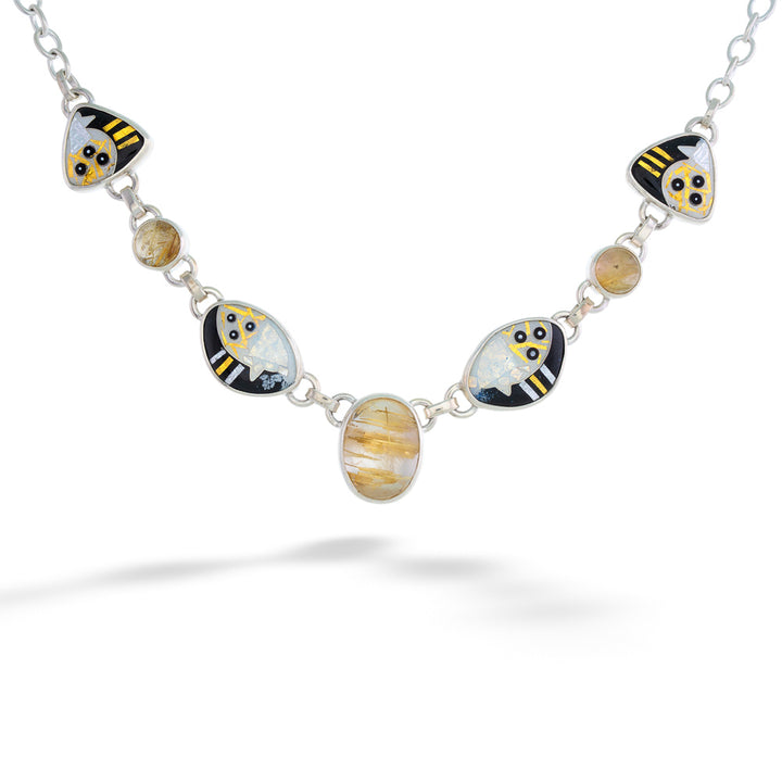 White, Black, and Gold Enameled Necklace by Ricky Frank