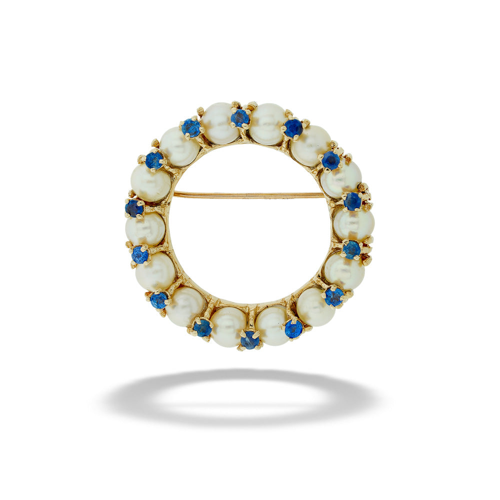 Pearl and Sapphire Circle Brooch