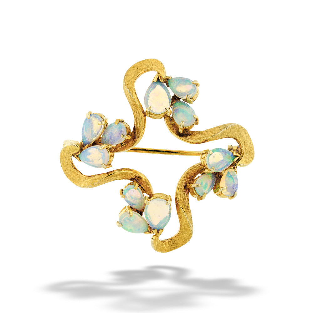 "Square Swirl" Brooch with Opal Clusters