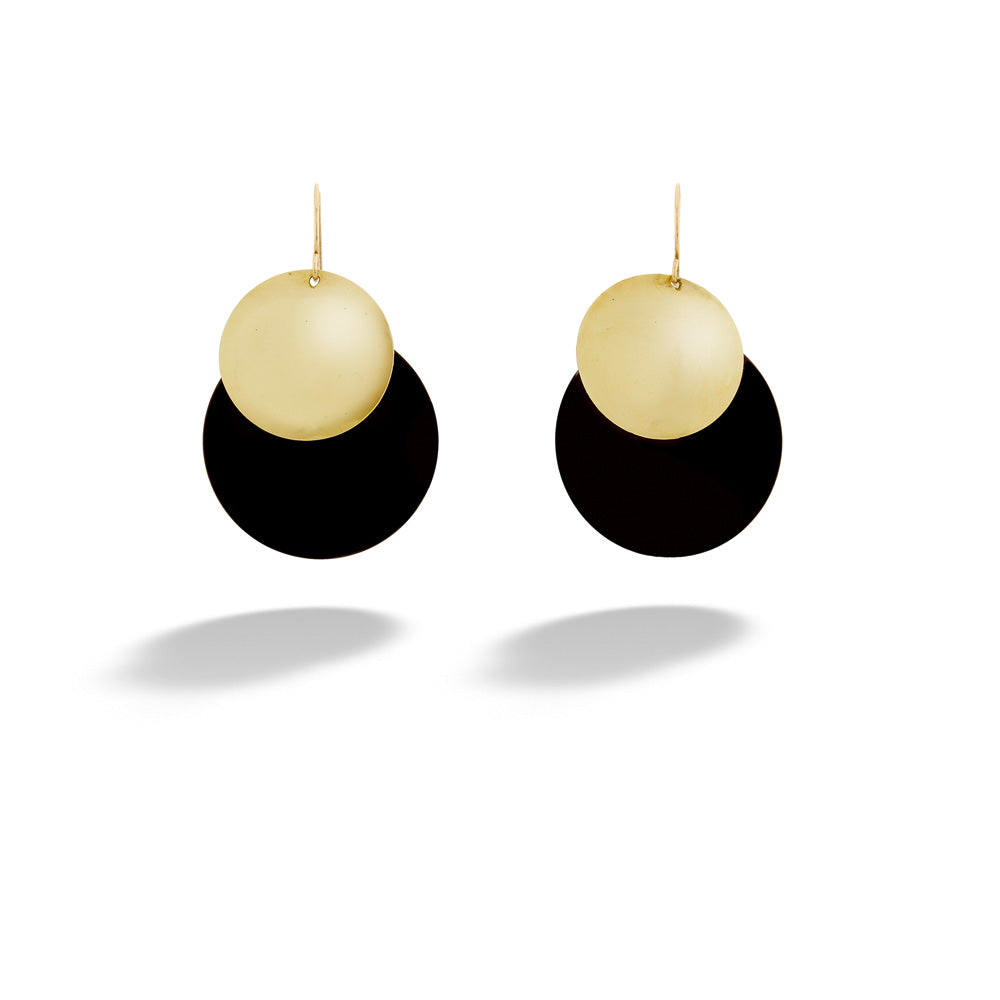 14k Gold and Onyx Disc Earrings