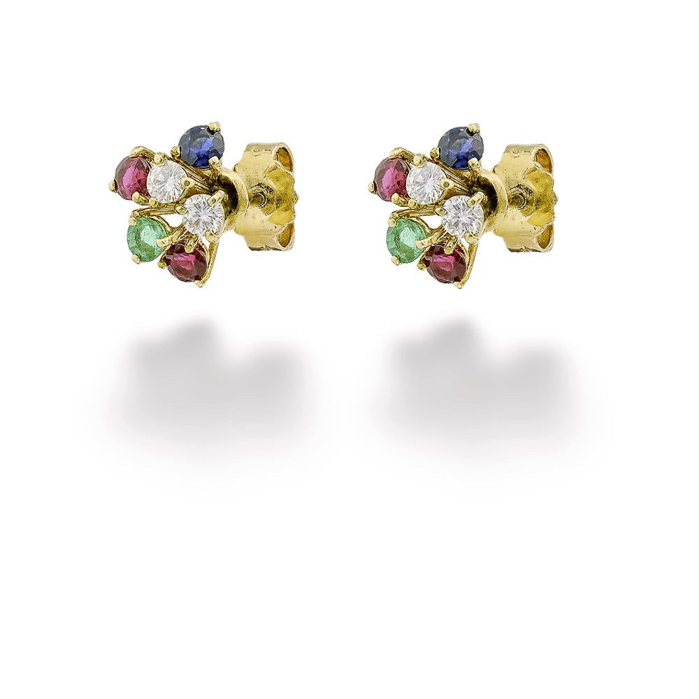 Diamond, Sapphire, Ruby & Emerald Cluster Earrings