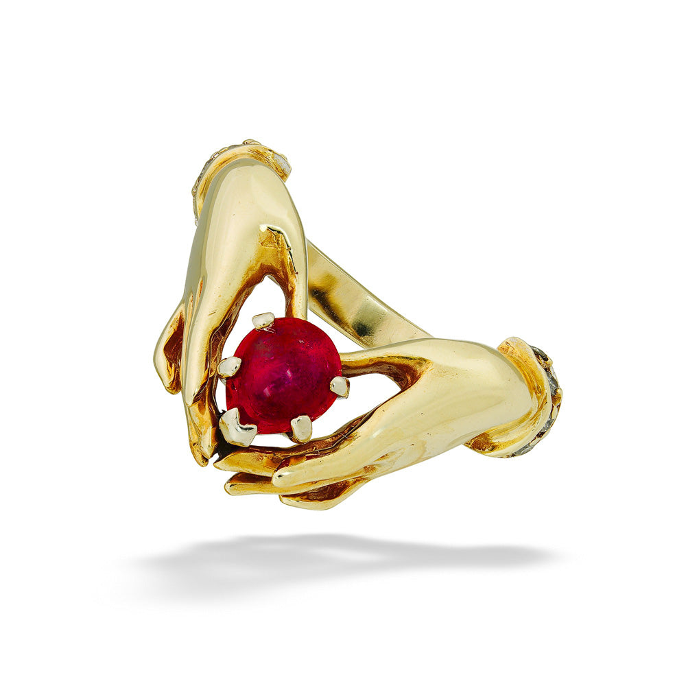 Cabochon Ruby & Diamond Hands Ring