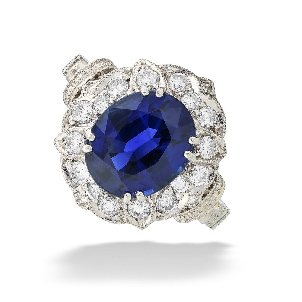 Platinum Sapphire & Diamond Cocktail Ring
