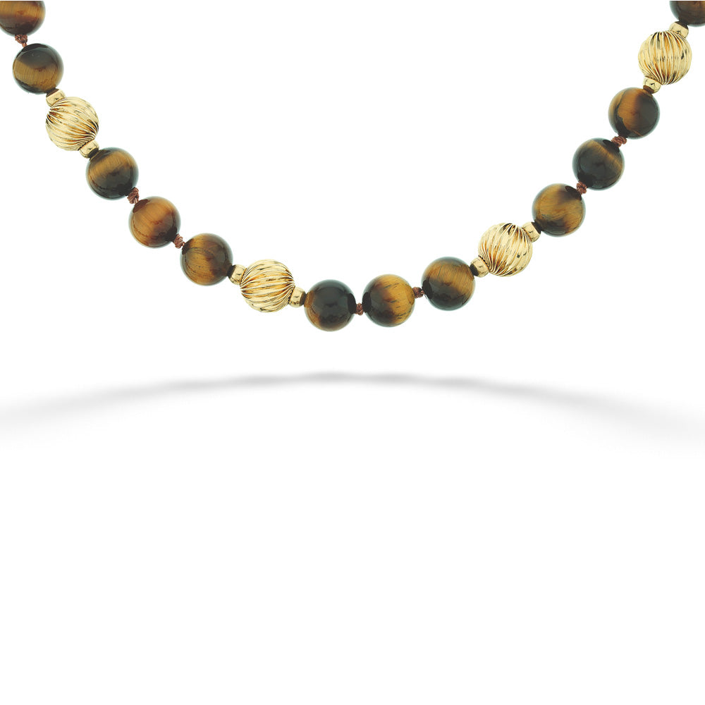 Tiger's Eye Quartz & Gold Twist Bead Strand