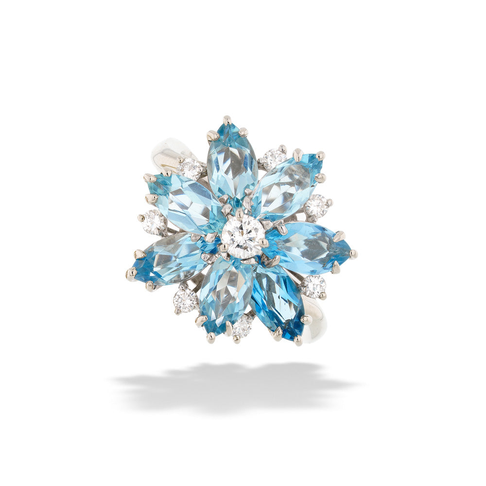 Aquamarine and Diamond Cluster Ring