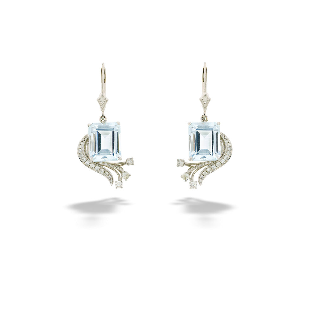 Aquamarine and Diamond Swirl Dangle Earrings