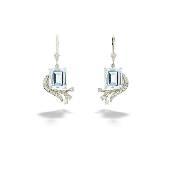 Aquamarine and Diamond Swirl Dangle Earrings
