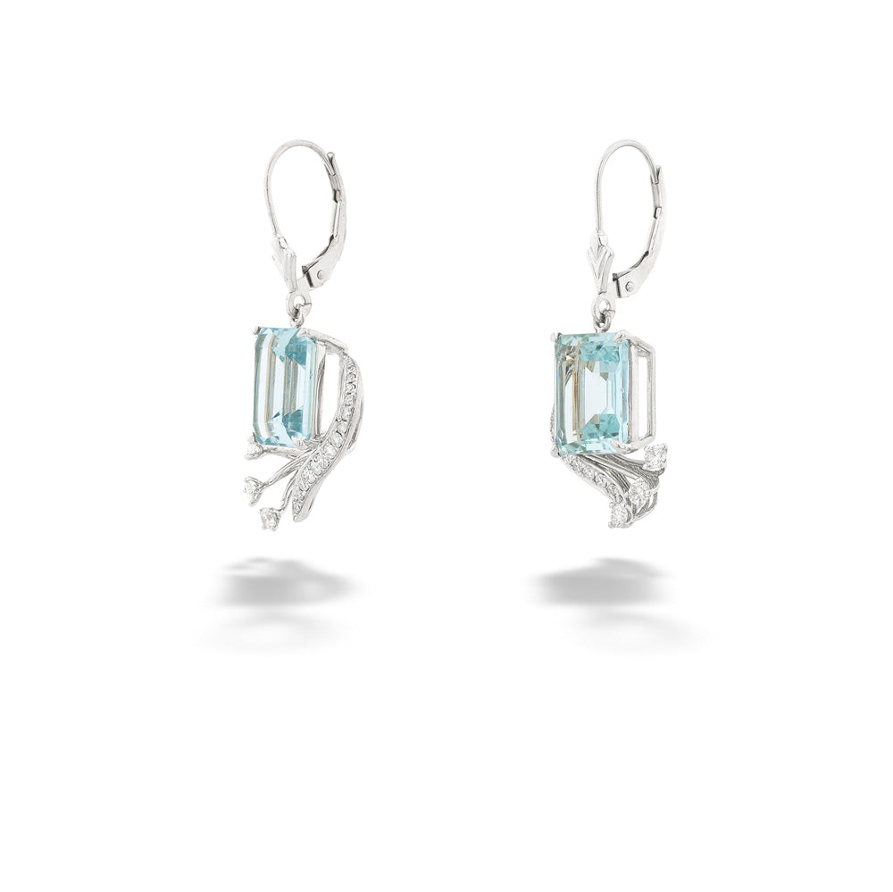 Aquamarine and Diamond Swirl Dangle Earrings
