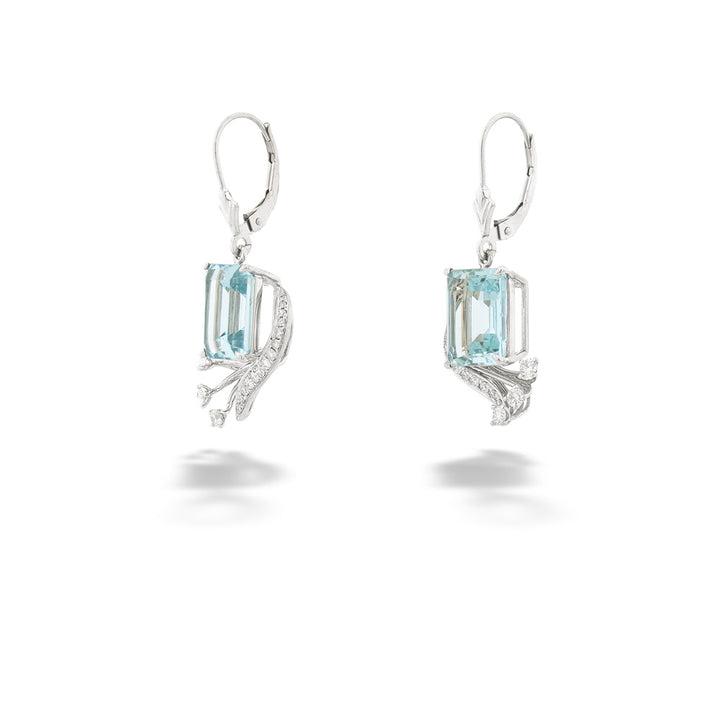 Aquamarine and Diamond Swirl Dangle Earrings