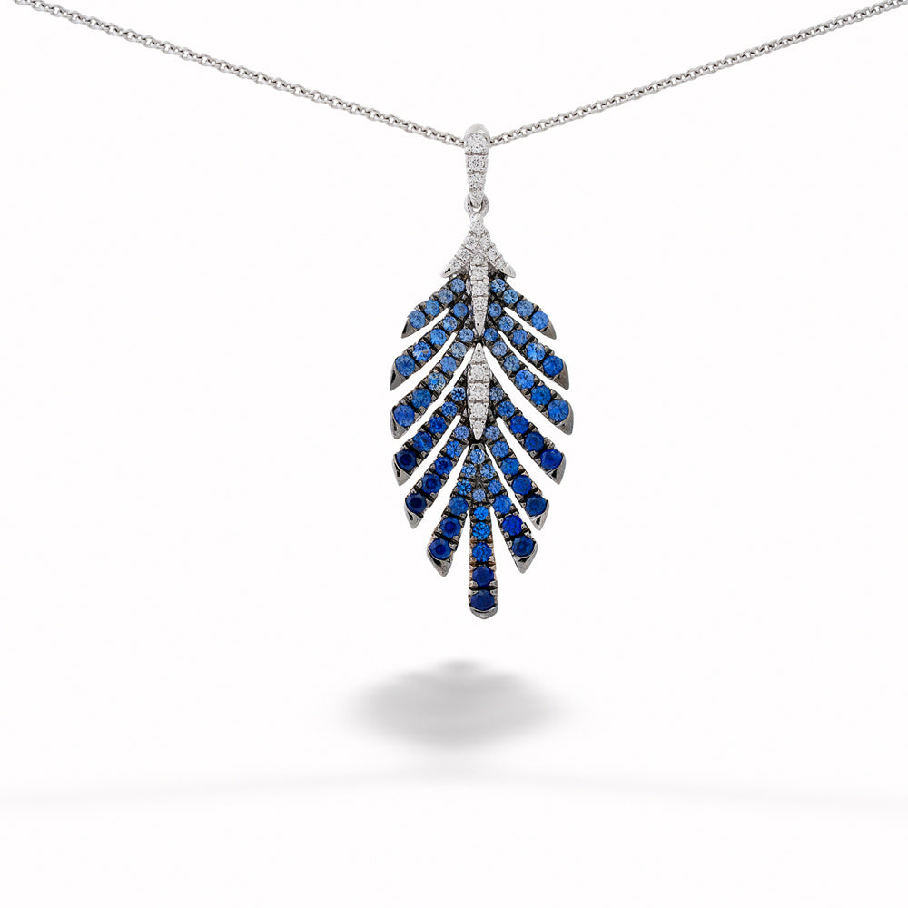  Sapphire and Diamond Leaf Pendant Necklace 