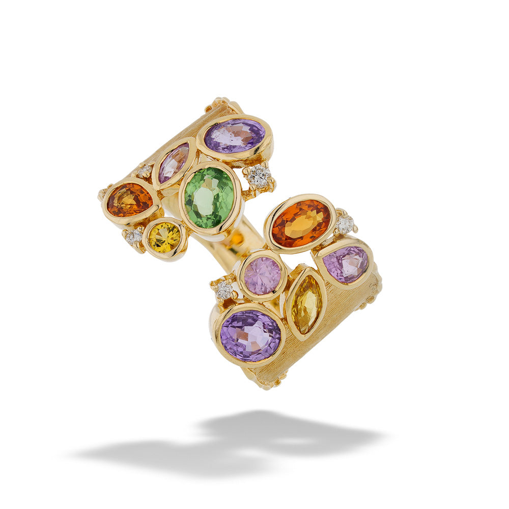 "Watercolors" Sapphire and Diamond Cluster Ring