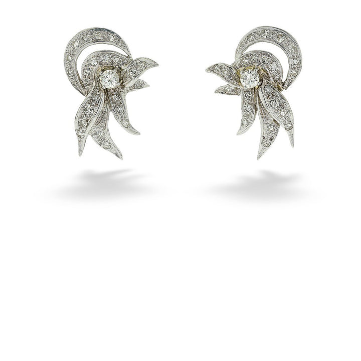 Vintage Diamond Spray Motif Earrings