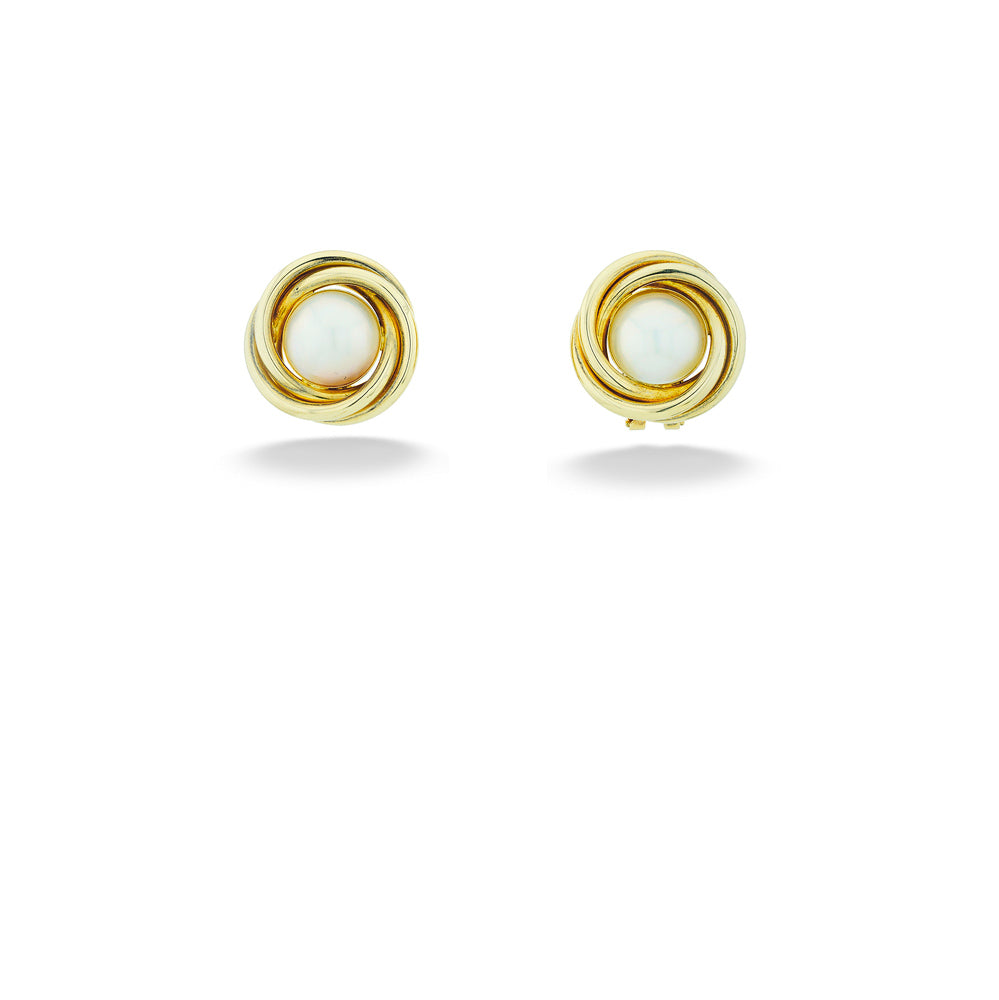 14 Karat Yellow Gold 13 Millimeter Mabe Pearl Triple Knot Earrings