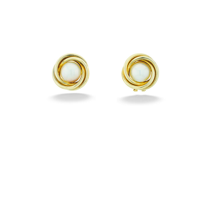 14 Karat Yellow Gold 13 Millimeter Mabe Pearl Triple Knot Earrings
