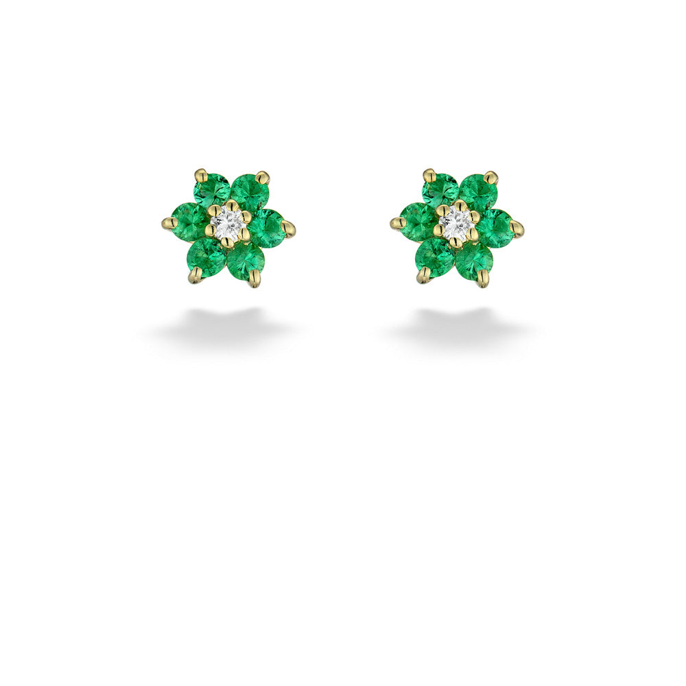 Emeralds & Diamond Flower Studs