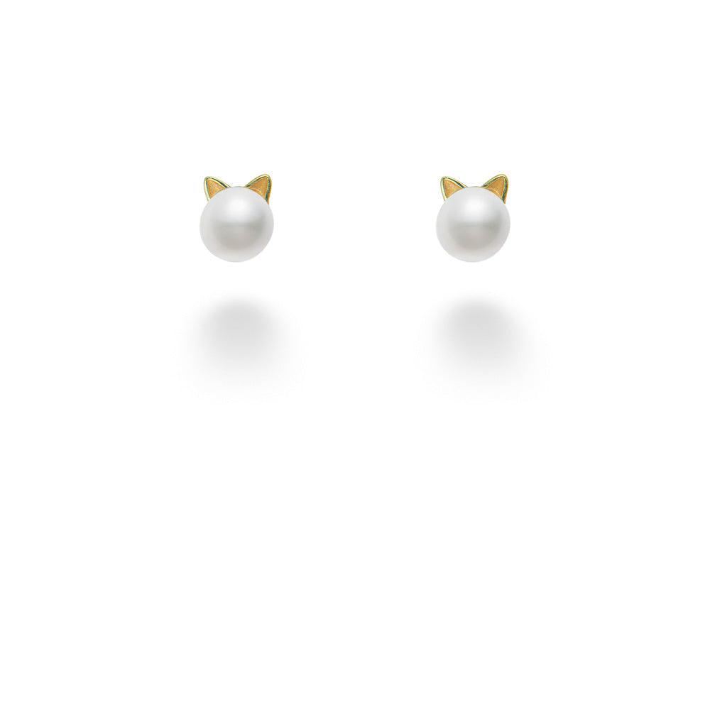 Pearl Studs with Cat Ear Accents