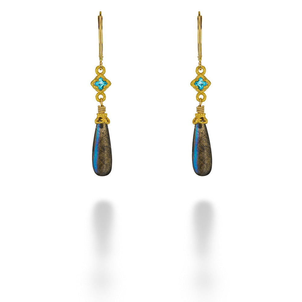 Labradorite & Blue Topaz Dangle Earrings by Anatoli