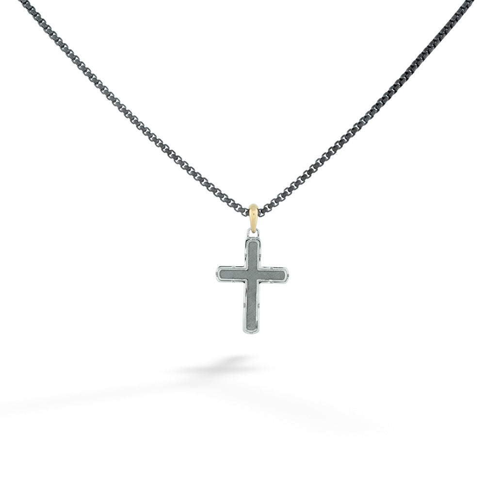 Stainless Steel Ion Plated Gold and Gun Cross Necklace by Italgem 