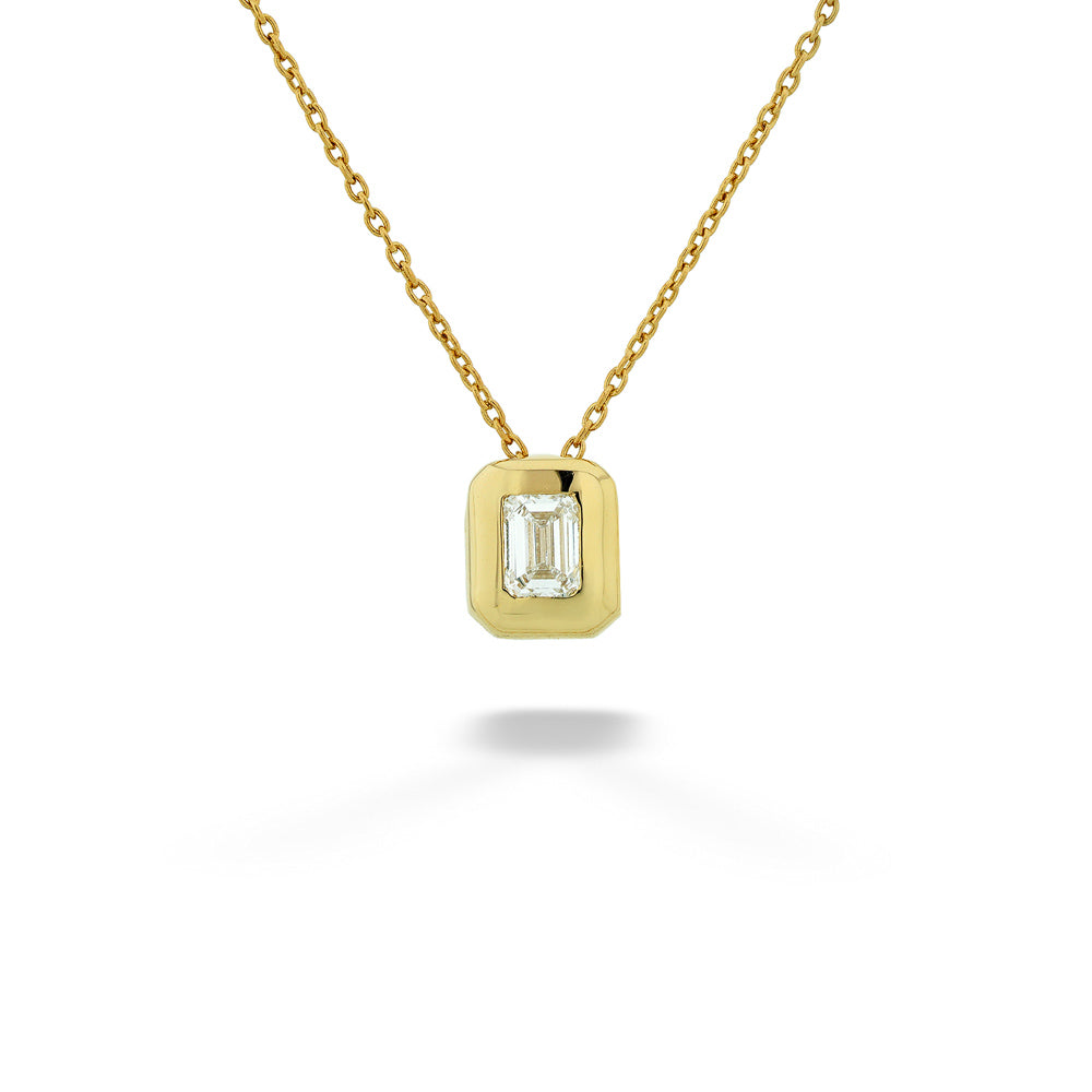 Emerald-Cut Diamond Bezel Pendant Necklace