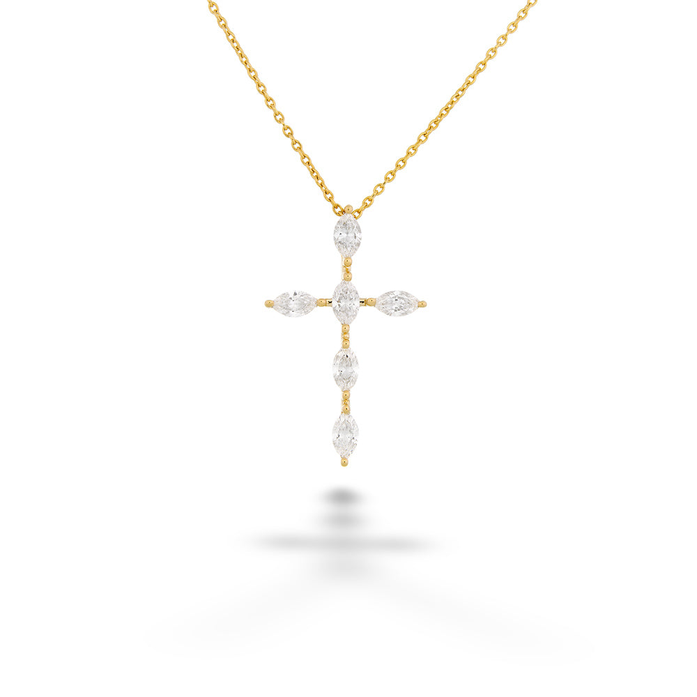  Marquise Diamond Cross Pendant Necklace 