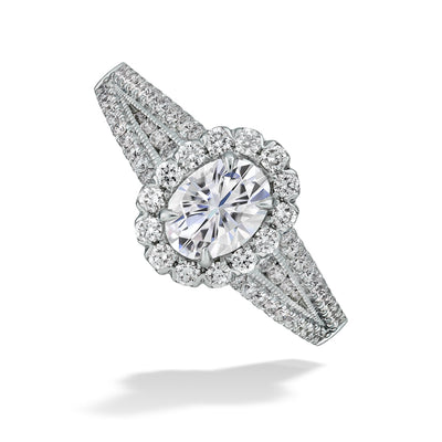 Oval Center Diamond Ring with Diamond Halo