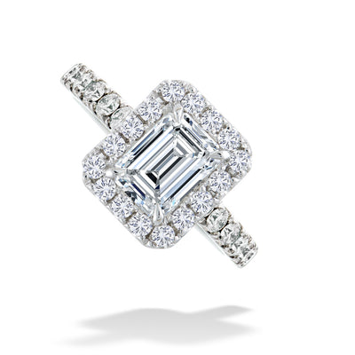 Emerald Cut Center Diamond Halo Engagement Ring