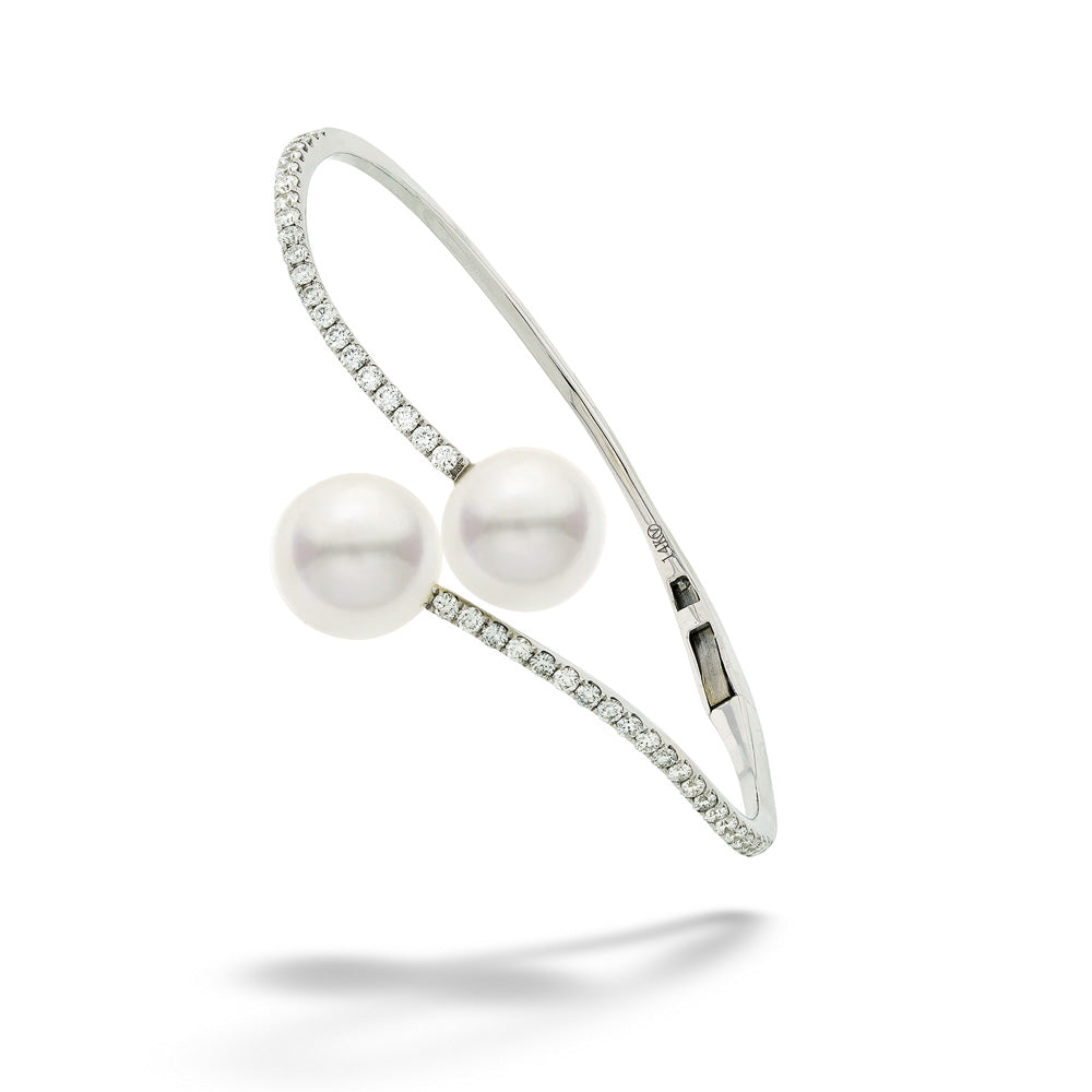 Pearl and Diamond Open Bracelet