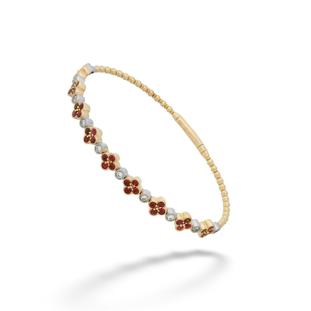 Ruby Clover and Diamond Bangle