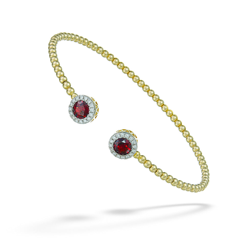 Yellow Gold, Garnet & Diamond Bangle by Gabriel & Co.