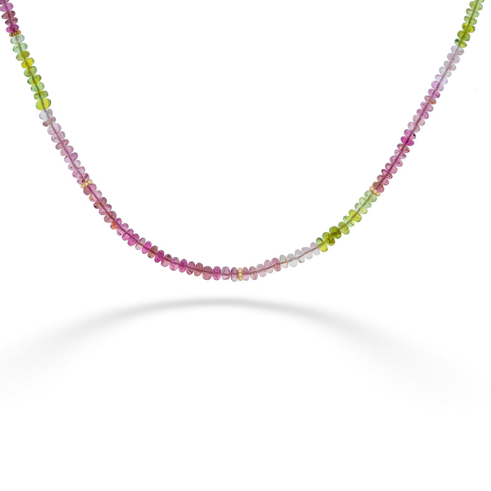Beaded Watermelon Tourmaline Necklace by Lauren K. 