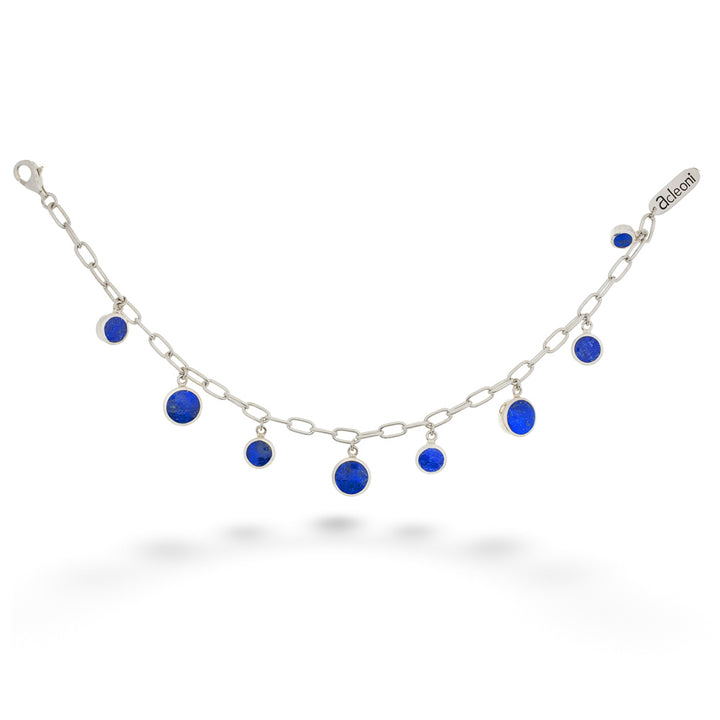 Silver necklace with blue stones on a white background Turquoise &amp;amp; Lapis Reversible Bracelet by Acleoni 