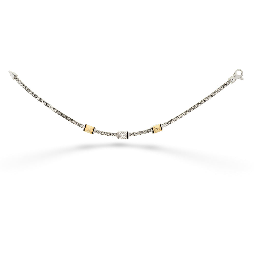 Icon Gold &amp; Silver 3 Station Stud Bracelet with Pave Diamonds