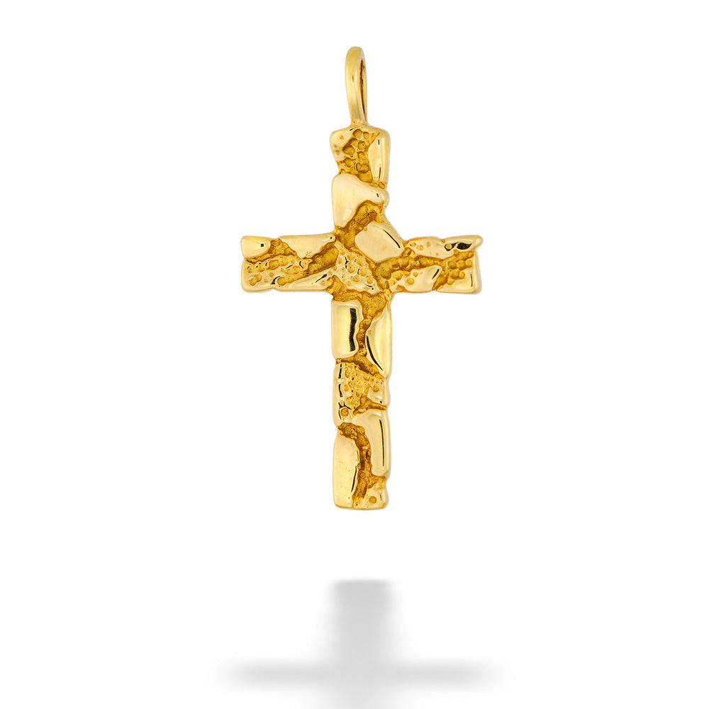 14K Yellow Gold Nugget Gents Cross Pendant