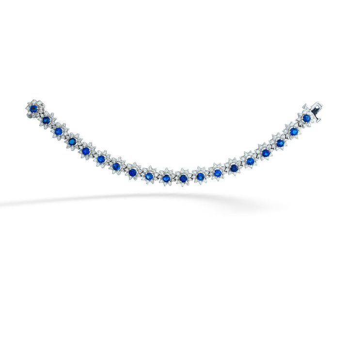 Blue Sapphires with Diamond Halos Bracelet