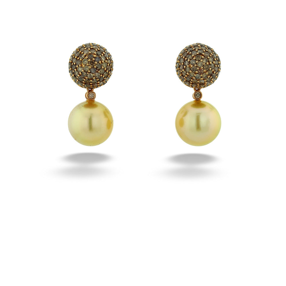 Golden Pearl and Champagne Diamond Earrings