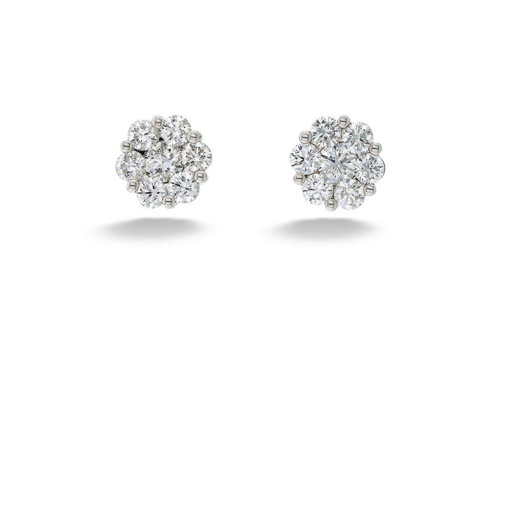 18K White Gold Diamond Cluster Earrings