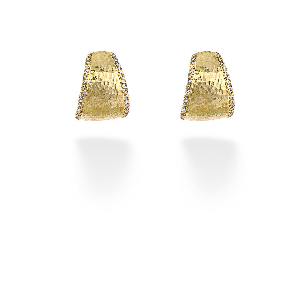 Hammered Gold and Diamond Huggie Earrings by Mazza