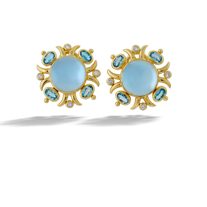 Blue Topaz, Mother of Pearl, and Diamond Earrings by Mazza