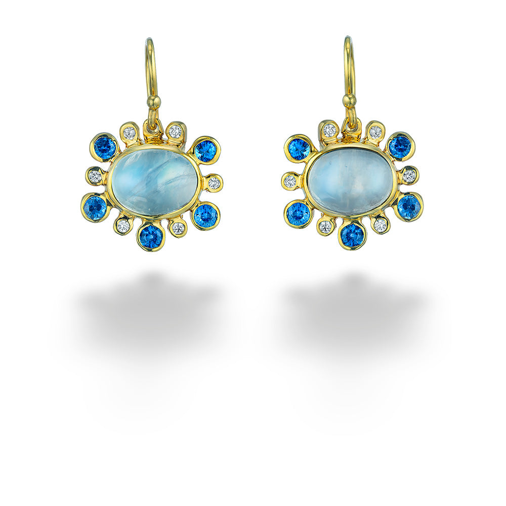 Moonstone, Sapphire & Diamond Earrings by Mazza