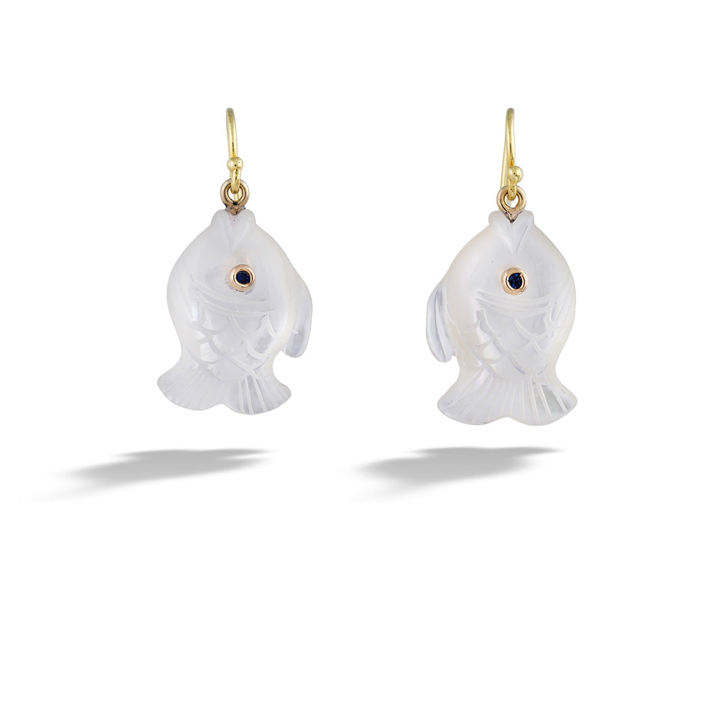  Mother of Pearl Fish Earrings with Sapphire Eyes by Mazza 