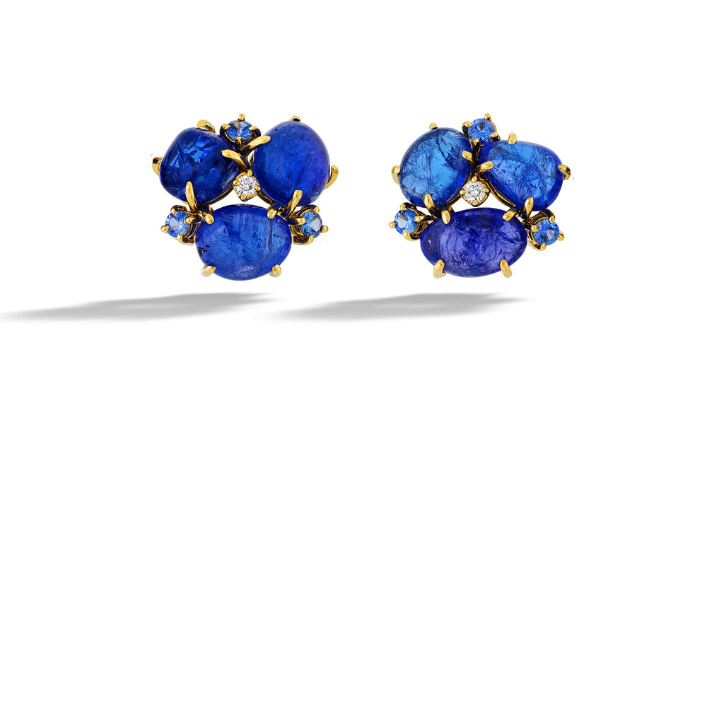  Tanzanite, Sapphire, and Diamond Cluster Earrings by Mazza 